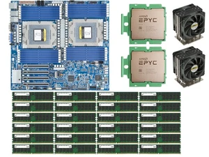 Gigabyte MZ73-LM0 Motherboard + 2× AMD EPYC 9754 CPU + 1536GB RAM + 2× Cooler - Picture 1 of 1