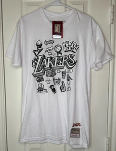 Mitchell & Ness NBA Los Angeles Lakers White Doodle Graphic T-Shirt Mens M - Picture 1 of 8
