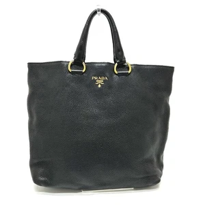 PRADA BN2522 logo Bag Tote Bag Leather Black - Picture 1 of 17