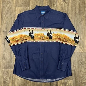 Camisa Western Vintage Años 90 Wrangler Perla A Presión Manga Larga Bull Riding Cowboy XL - Imagen 1 de 11
