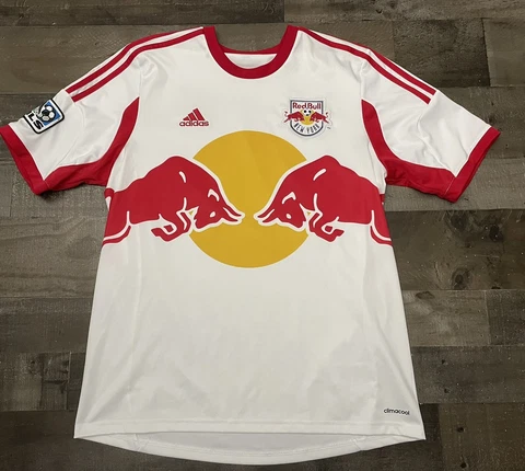 New York Red Bull Men Activewear Top Size L White Red Jersey USA Logo MLS Soccer Cover