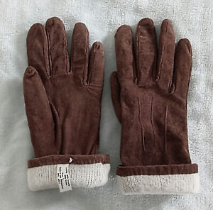Women Brown Suede Gloves Size Small Lined Warm (marked L but measures as S)