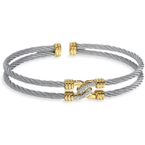 New ALOR 18K Yellow Gold and Stainless Steel Diamond Cable Bangle Bracelet - Image 1 of 1