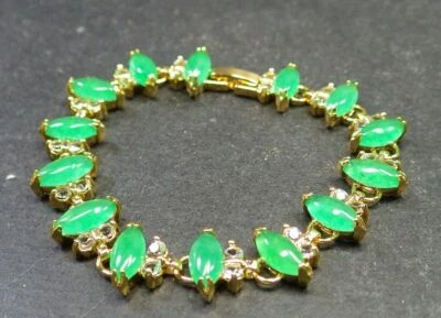 Genuine Ice Green Jade Mariquesa Cabochon Cubic Zirconia 18KGP Bangle Bracelet - Image 1 of 4