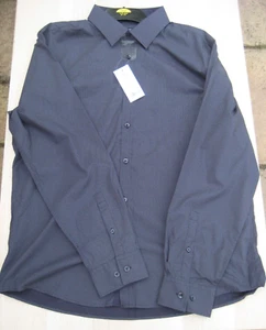 Mens Casual George Formal Collar Shirt Navy Blue Pin Dot Long Sleeve Large New a - Picture 1 of 11