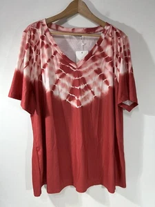 Bloomchic Size: 18-20 V-Neck Short Sleeve T-Shirt Tie Dye Rust Color - Picture 1 of 6