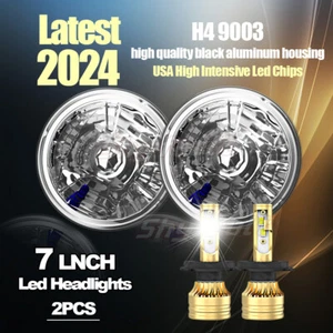 Pair 7" INCH LED Headlights Halo DRL For Ford Mustang 1970-1973 Bronco 1966-1977 - Picture 1 of 19