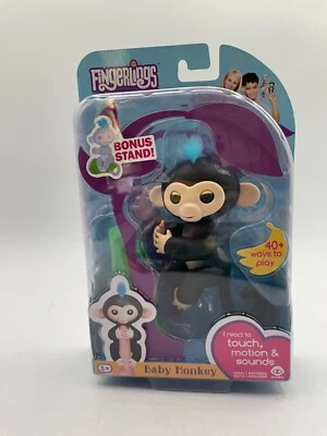 Nuevo Fingerlings Finn Interactive Happy Baby Monkey Negro Azul ¡Con Soporte Extra! Foto 1 de 2