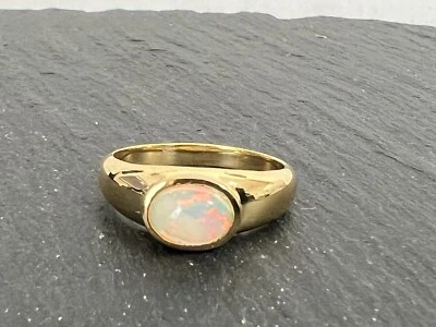 Äthiopischer Opal Cabochon ca 6x8 mm  925 Silber Ring vergoldet Gr 17 (54) - Bild 1 von 4