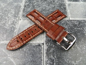 Neu 24 mm Hornback genarbtes Lederband P braun Tang Uhrenarmband für PANERAI weiß - Bild 1 von 9