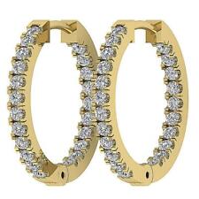 Inside Out Hoop Earring SI1 G 1.00 Carat Natural Round Diamond 14k Yellow Gold
