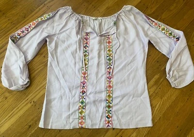 1960s Alice Stuart HIPPY BOHO Top.tunic.lavender,puff Sleeve medium.union Made - Image 1 of 4