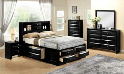 NEW Black Storage Queen King 5PC Bedroom Set Traditional Furniture Bed/D/M/N/C - Image 1 of 4