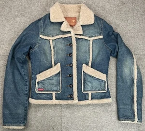 Guess Women's 1970's Vtg Sherpa Lined Full Button Denim Jacket Size Medium - Picture 1 of 14