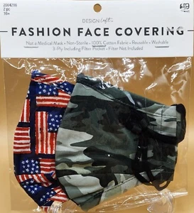 Máscaras de diseño loft moda para adultos, 2 piezas bandera estadounidense y camuflaje, nuevas en paquete - Imagen 1 de 4