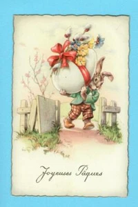 OSTERHASE UND EI VINTAGE POSTKARTE GEBRAUCHT 625 - Bild 1 von 2