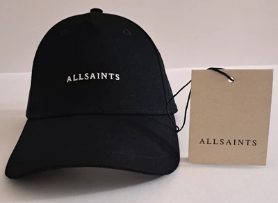 NUEVA Gorra de Béisbol AllSaints All Saints Logo Gorra de Cuero con Correa, Negra - Nueva con Etiquetas Foto 1 de 3