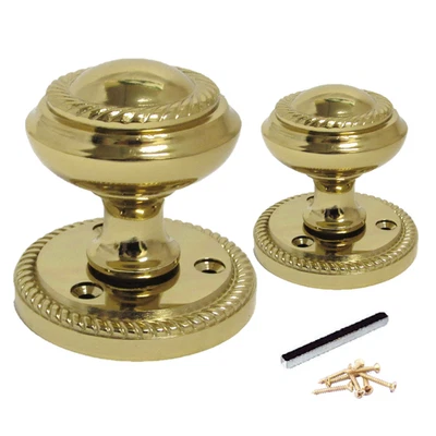 Brass Plated Georgian Style Sprung Round Door Knob Set – Internal 1 Pair - Image 1 of 4