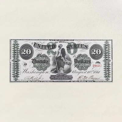 20 Dollars 1861 New York Demand Note Greenback Reproduction Banknote Fr US# 11  - Image 1 of 4