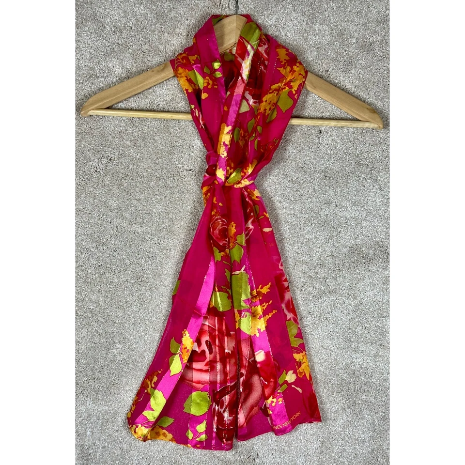 Jones New York Rosa Floral Bufanda Rosas Ligero Seda Moda Accesorio Foto 1 de 4