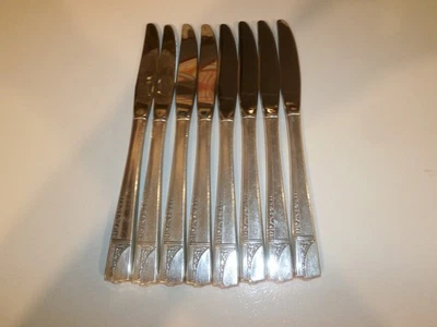 8 CUCHILLOS DE CENA Oneida Nobility Caprice placa de plata 8-1/4" art deco-como nuevos Foto 1 de 4