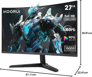 KOORUI 27 Inch Curved Gaming Monitor - FHD 1080P 180Hz VA 1ms with Adaptive Sync - Picture 1 of 7