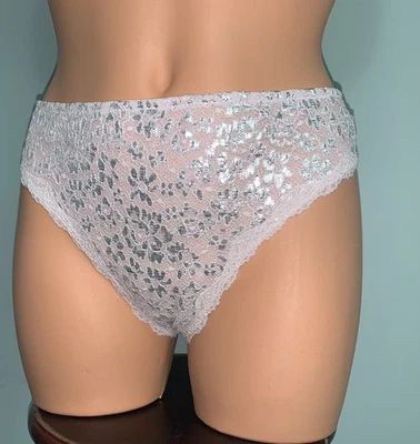 Shiny Metallic Lace Victoria's Secret Dream Angels Tanga Cheekini L 7 SHEER back - Image 1 of 4