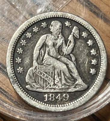 Moneda de diez centavos O Seated Liberty 1849 Foto 1 de 2
