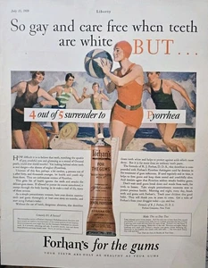 1928 Forhan's toothpaste for gums woman red swimsuit beach ball vintage ad - Picture 1 of 1