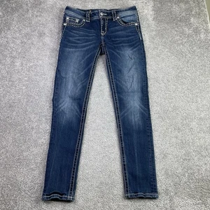 Jeans Miss Me donna 28 blu firmato skinny vita bassa lavaggio scuro ricamato - Foto 1 di 16