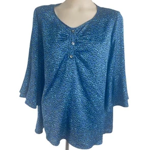 SWISH Womens Top size 16 Blue Abstract Front Button Style Flutter Sleeve EUC - Picture 1 of 9