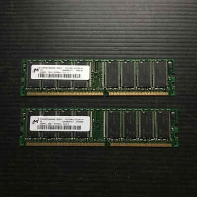 Pair of Micron PC2700U-25330-A1 256MB, DDR, 333MHz, CL2.5 Desktop RAM Memory - Image 1 of 3