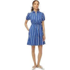 J.Crew Sz 12 Collared Short-sleeve Tie-waist Mini Dress Blue White Stripe READ - Picture 1 of 7