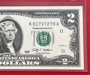 2009 $2 TWO DOLLAR BILL ( DALLAS TEXAS K ) UNCIRCULATED - Picture 1 of 3