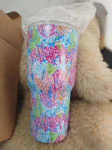 DRINK TUMBLERS STAINLESS INSULATED DOUBLE WALLED W/LID FLORAL DESIGN - SET OF 10 - Picture 1 of 14
