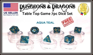 DnD Dice Set Dungeons & Dragons 7 Piece D&D RPG Gaming Tabletop Die Marble Teal - Picture 1 of 11