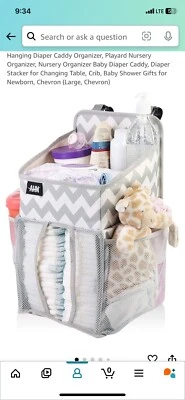 XL Hanging Diaper Caddy Nursery Organizer Crib Wall Changing Table Gray Chevron - Image 1 of 4