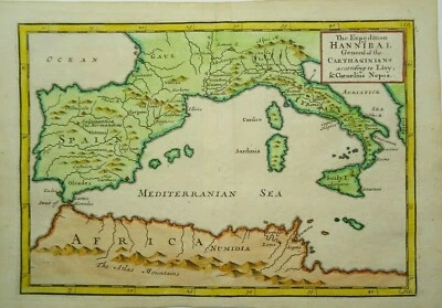 Antique Map of Hannibal's conquests by Herman Moll 1705 - Image 1 of 3
