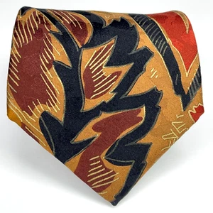 Cravatta Lou Myles Designer Marrone Rame Chiaro Astratta 100% Seta Fatta a Mano in Italia - Foto 1 di 10