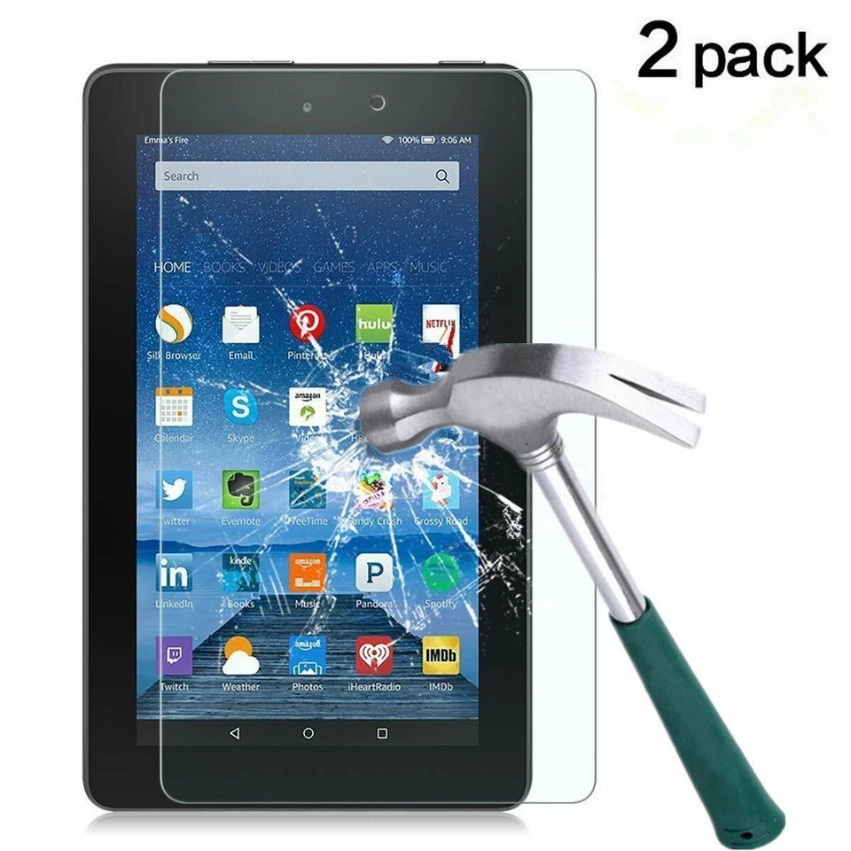 2 Pack Tempered Glass Screen Protector For All-New Fire 7 Tablet 7" display 2019 - Image 1 of 3