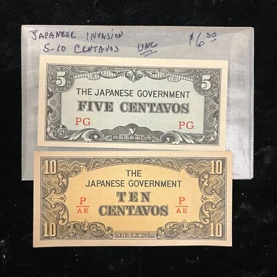 Japanese Invasion Notes 5 & 10 Centavo Uncirculated Notes - Image 1 of 2