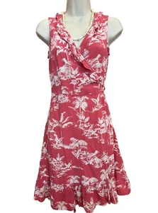 FAT FACE 10/S Martha Flamingo Wrap Red Frill Sun Dress - Picture 1 of 14