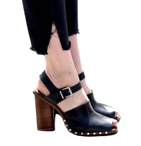 ZARA LEATHER CLOG SANDALS SHOES BUCKLE ANKLE BOOTS UK 4 EUR 37 US 6.5 NEW - Picture 1 of 11