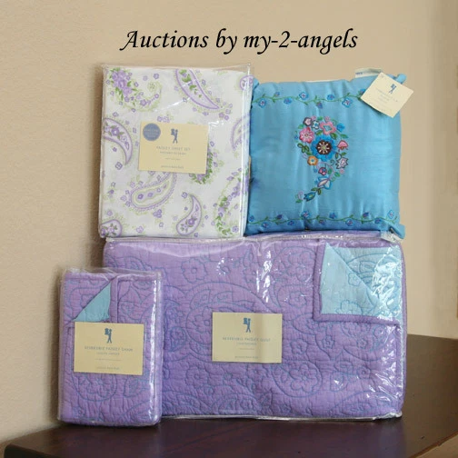 NEW Pottery Barn Kids Lavender Paisley Twin Quilt+Sham+Sheet+Deco Pillow 6pc Set - Image 1 of 1