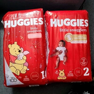 (2)  Huggies Little Snugglers Baby Diapers Sizes 1 & 2 Lot. NEW - Picture 1 of 6