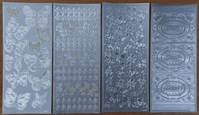 4 Stickerbögen * Silber * Käfer Bienen Schmetterlinge.. * ovale Blumen Rahmen    - Bild 1 von 4