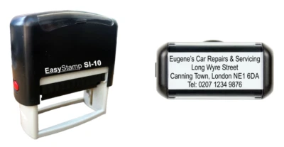 EASYSTAMP Rubber Stamp Personalised Self inking 4 Line Custom Made TEXT Black Ink 36x13mm