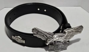 Cinturón Harley Davidson Escudo Repujado Tachonado Cuero Negro Hebilla Águila Talla 34 - Imagen 1 de 20