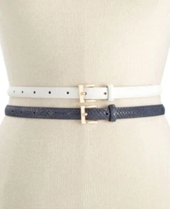 Style & & Co 2-for-1 Smooth Texture Belts, White Navy, Large - Picture 1 of 1