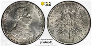 Alemania 1913 A 5 marcos Prusia Pcgs Ms62-Busto militar - Imagen 1 de 3